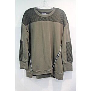 Lysse Sweatshirt Womens size L Army Green Quilted Striped Piping Accent Pullover